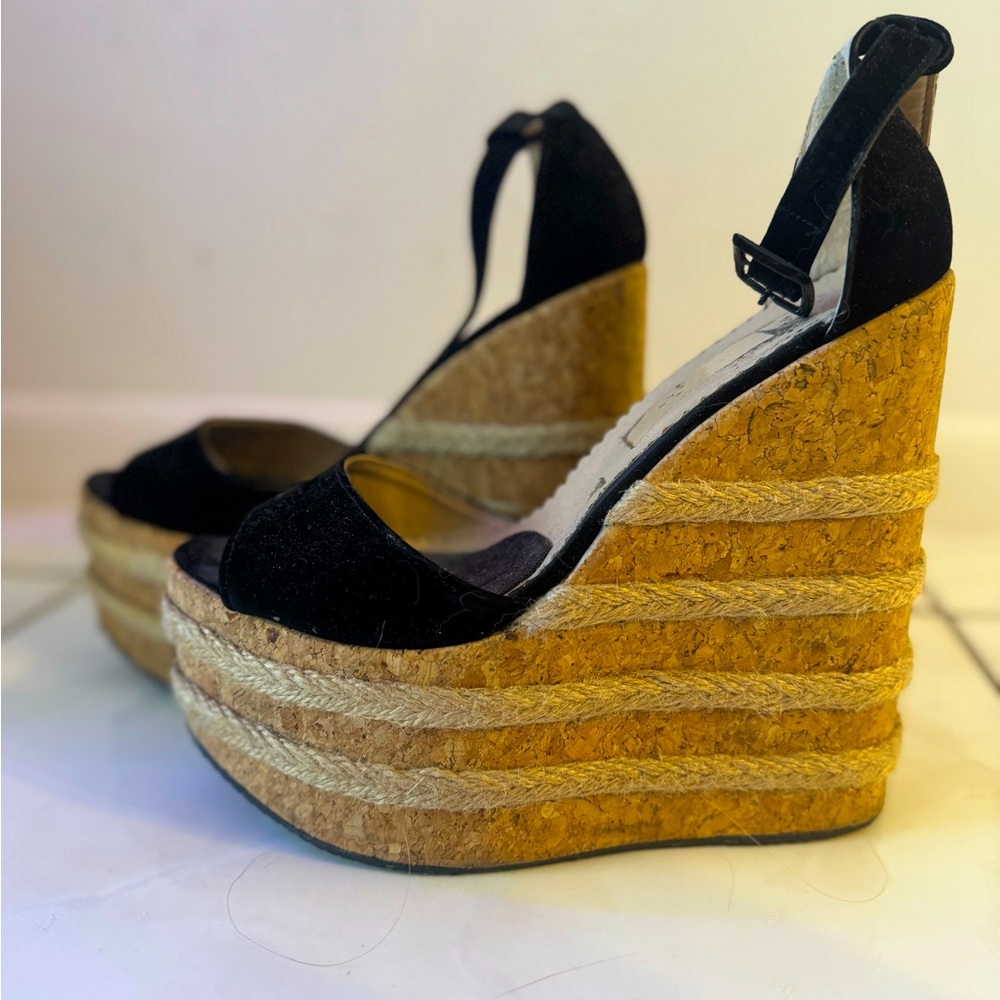 Black suede platformm wedges size 10